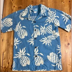 Cotton Blue Pineapple Print Boys Shirt size 10 youth